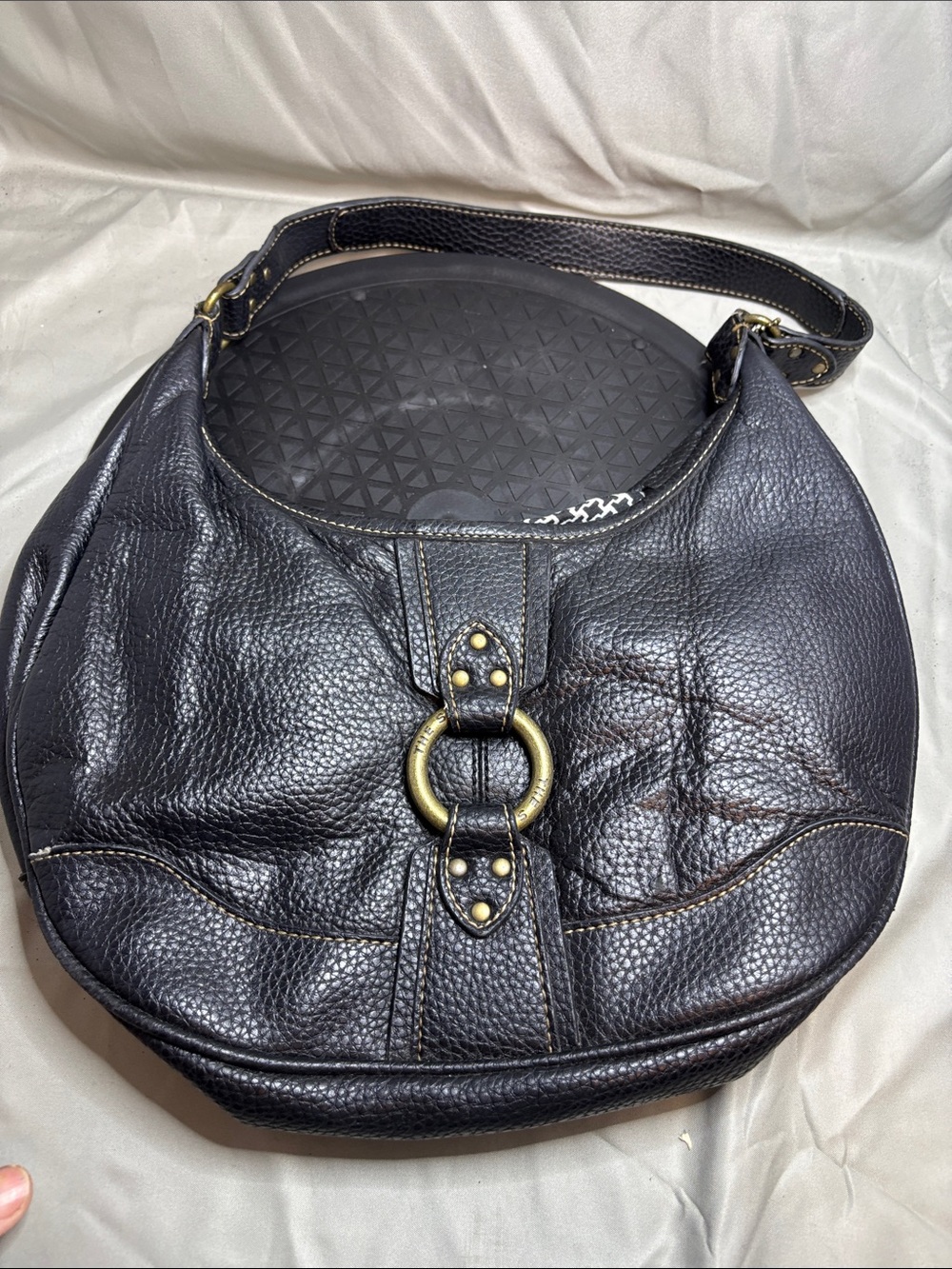 The Sak Black Pebbled Leather Hobo Shoulder Bag with Ring Detail